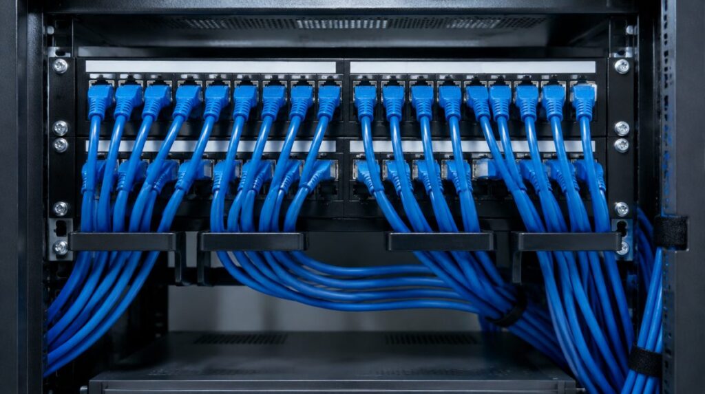 ネットワーク機器に接続されたLANケーブル