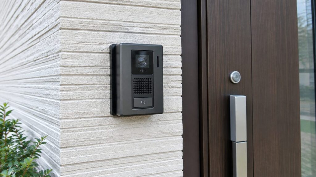 住宅の玄関に設置されたカメラ付きインターホン