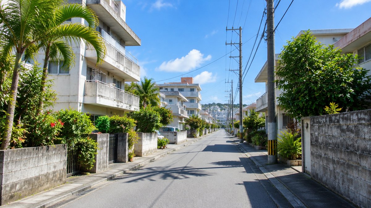 沖縄市の住宅街の街並み